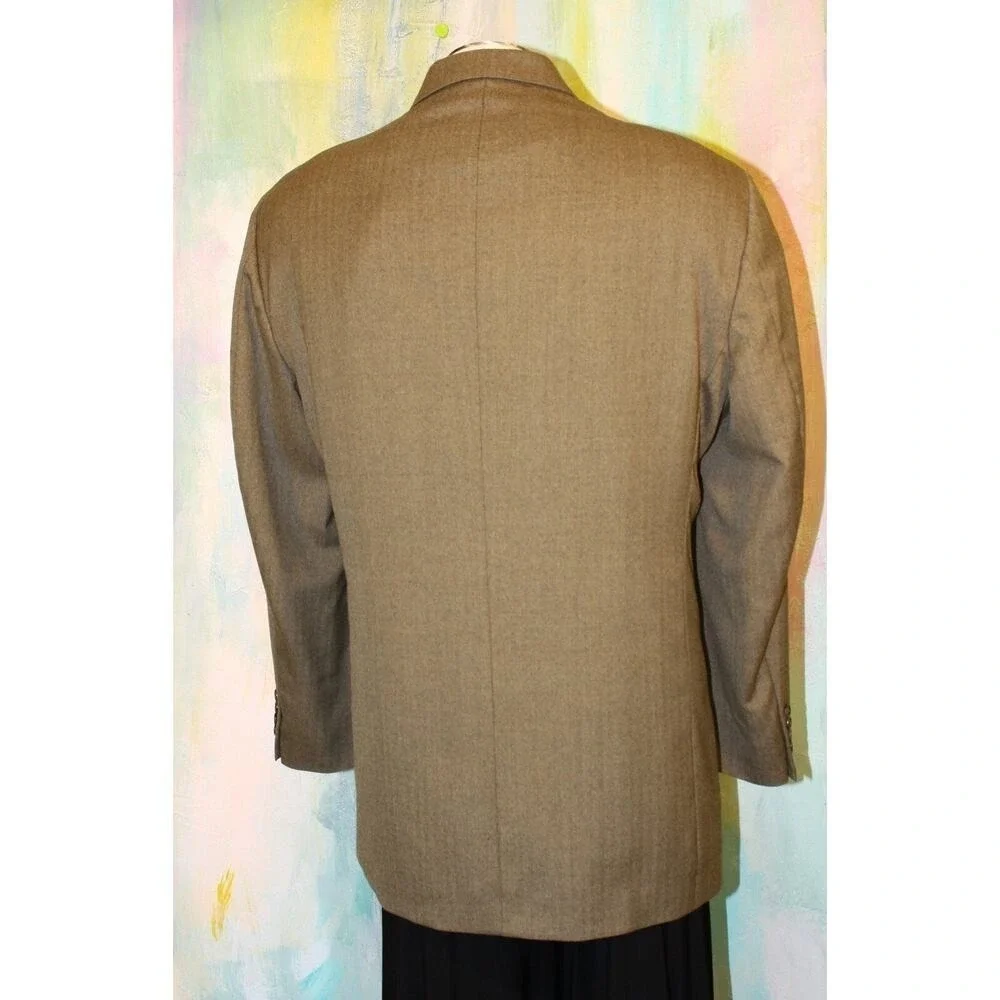 46 HAGGAR Beige Brown Blazer Mini Herringbone Academia Jacket Sport Coat TAN 46L